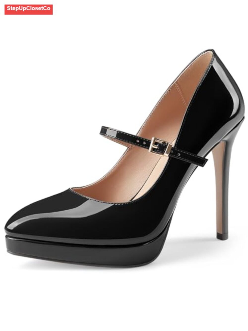 Stiletto High Heels Platform Pointed Toe Mary Janes Patent Leather Office Pumps